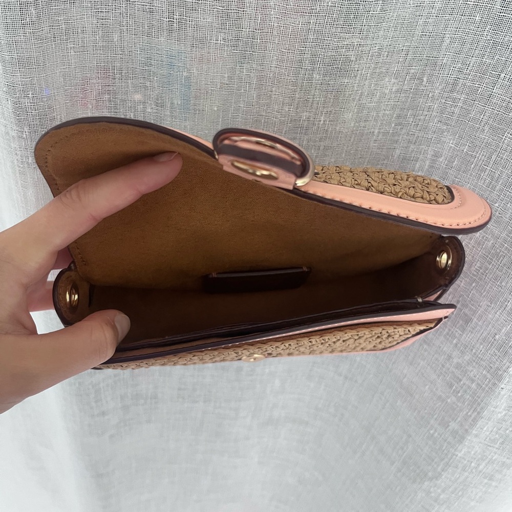 Coach Woven Tan and Pink Buckle Clutch - Picture 5 of 11